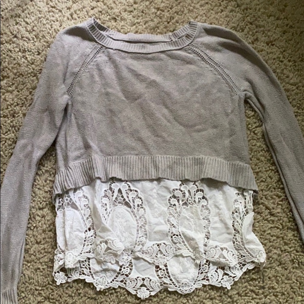 Grey and White Lace Sweater